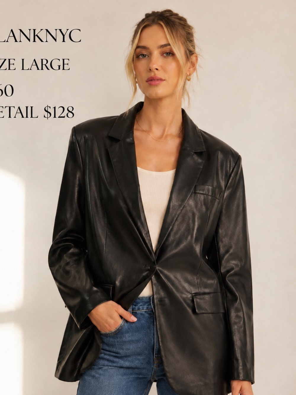 Blank NYC Black Faux Leather Blazer Jacket
